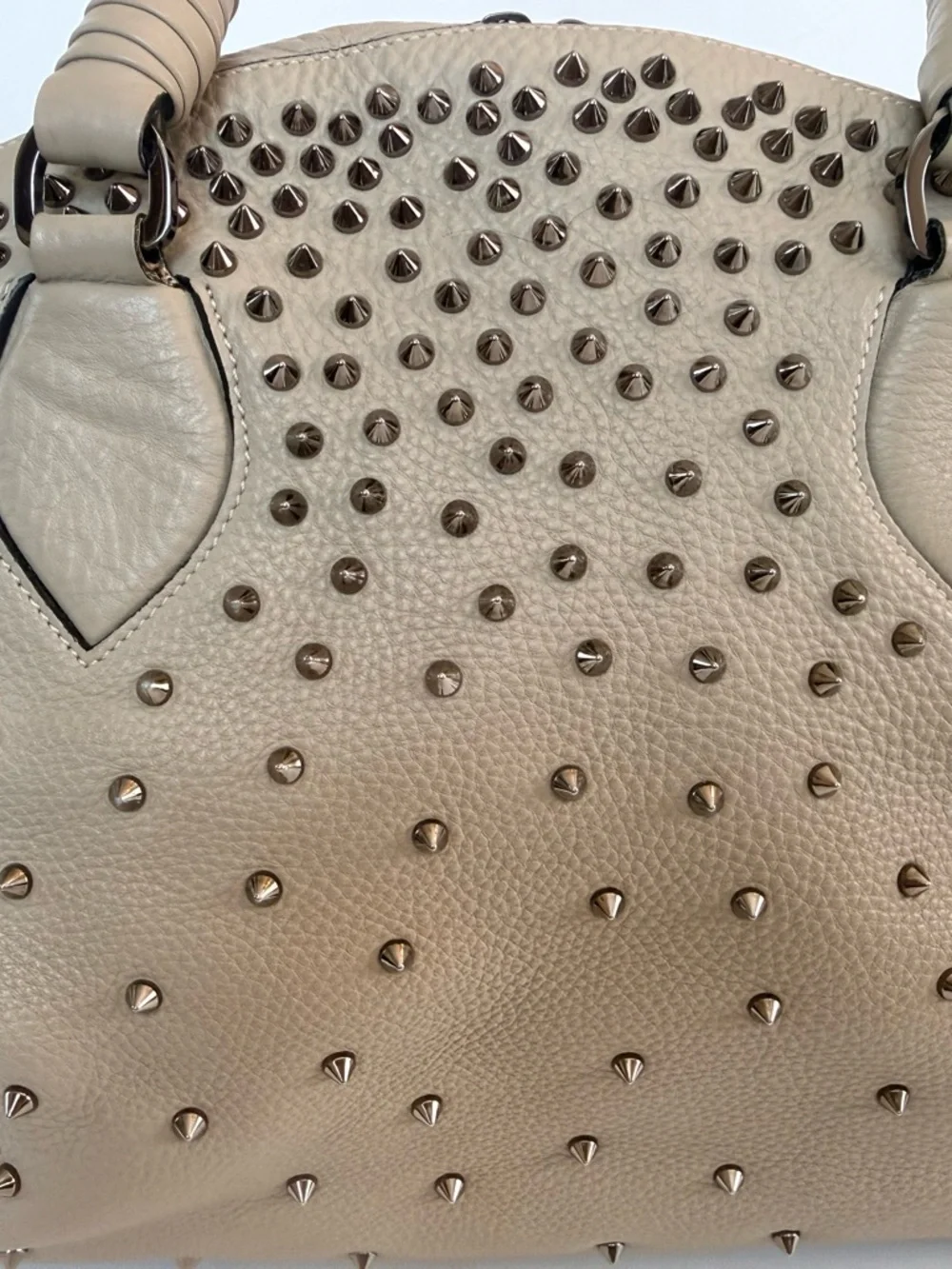 Christian Louboutin Taupe Studded Dome Satchel